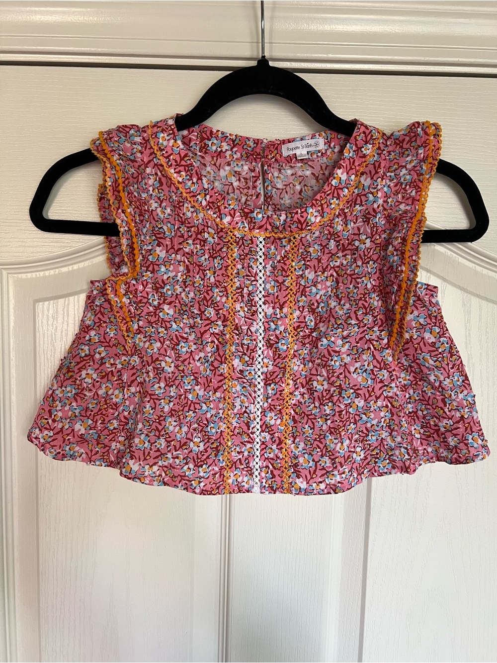 Poupette St. Barth Pink Floral Ruffle-Trim Top